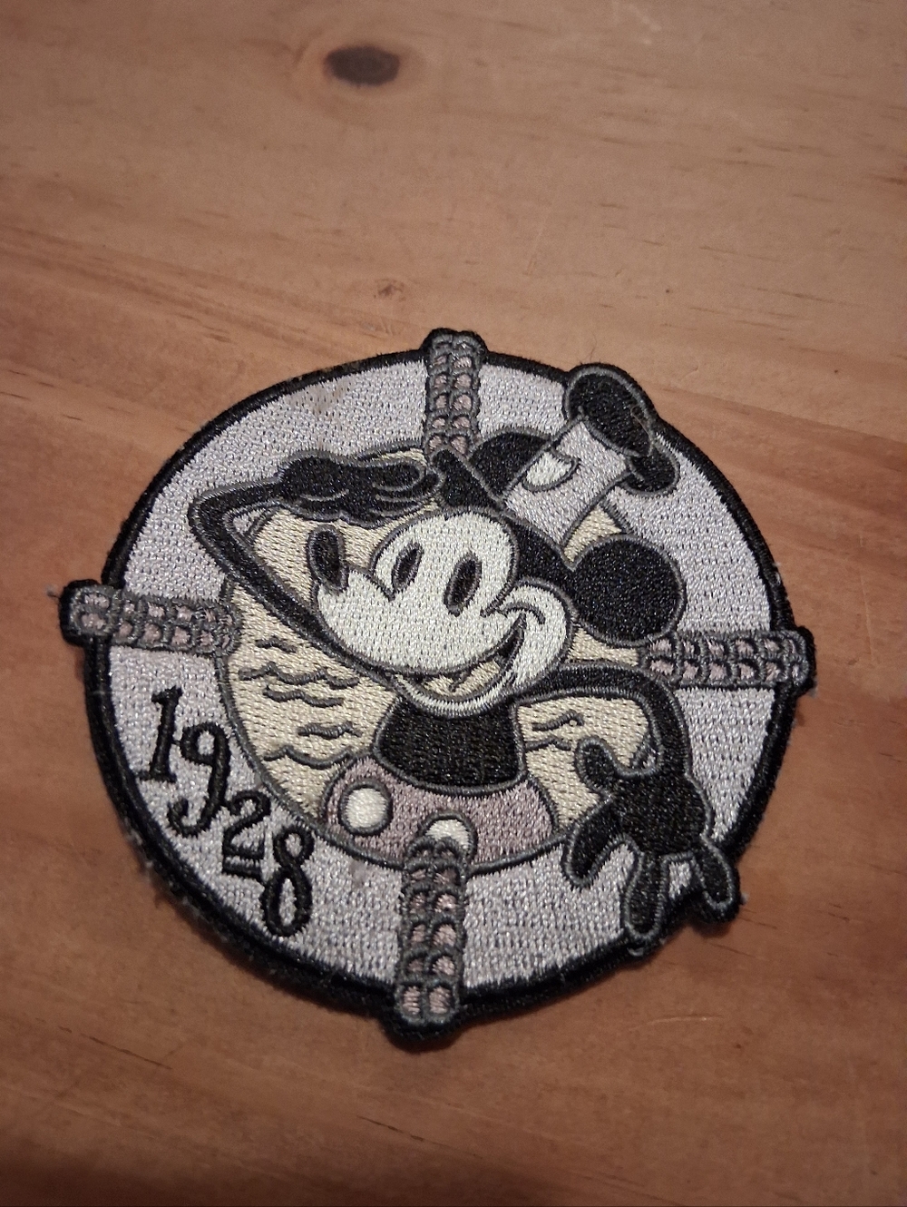Disney Mickey Mouse Vintage Black White Gray Embroidered Patch